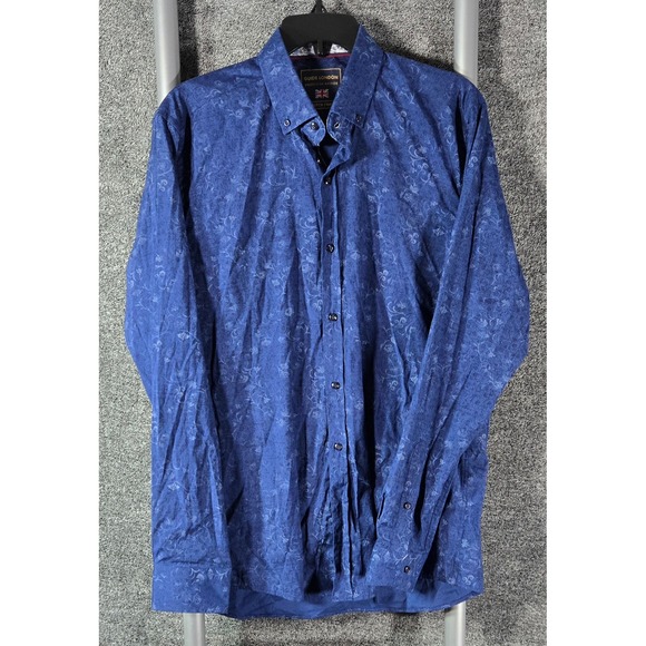 Guide London Other - Guide London Mens Blue Floral Damask Stretch Button Down Shirt Premium Range L